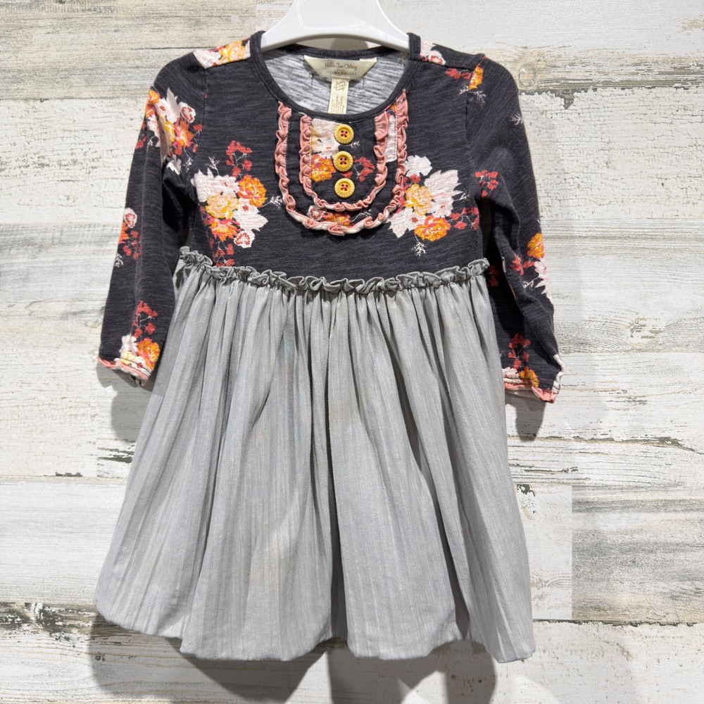 Matilda Jane Dress Girls 18-24M Grey Floral Joanna Gaines Boho *Flawed*